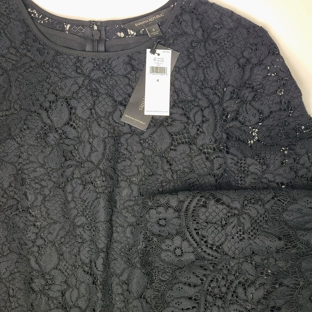 NWT Banana Republic‎ Lace Shift Dress Womens Size 4 Black Bell Sleeve Scalloped